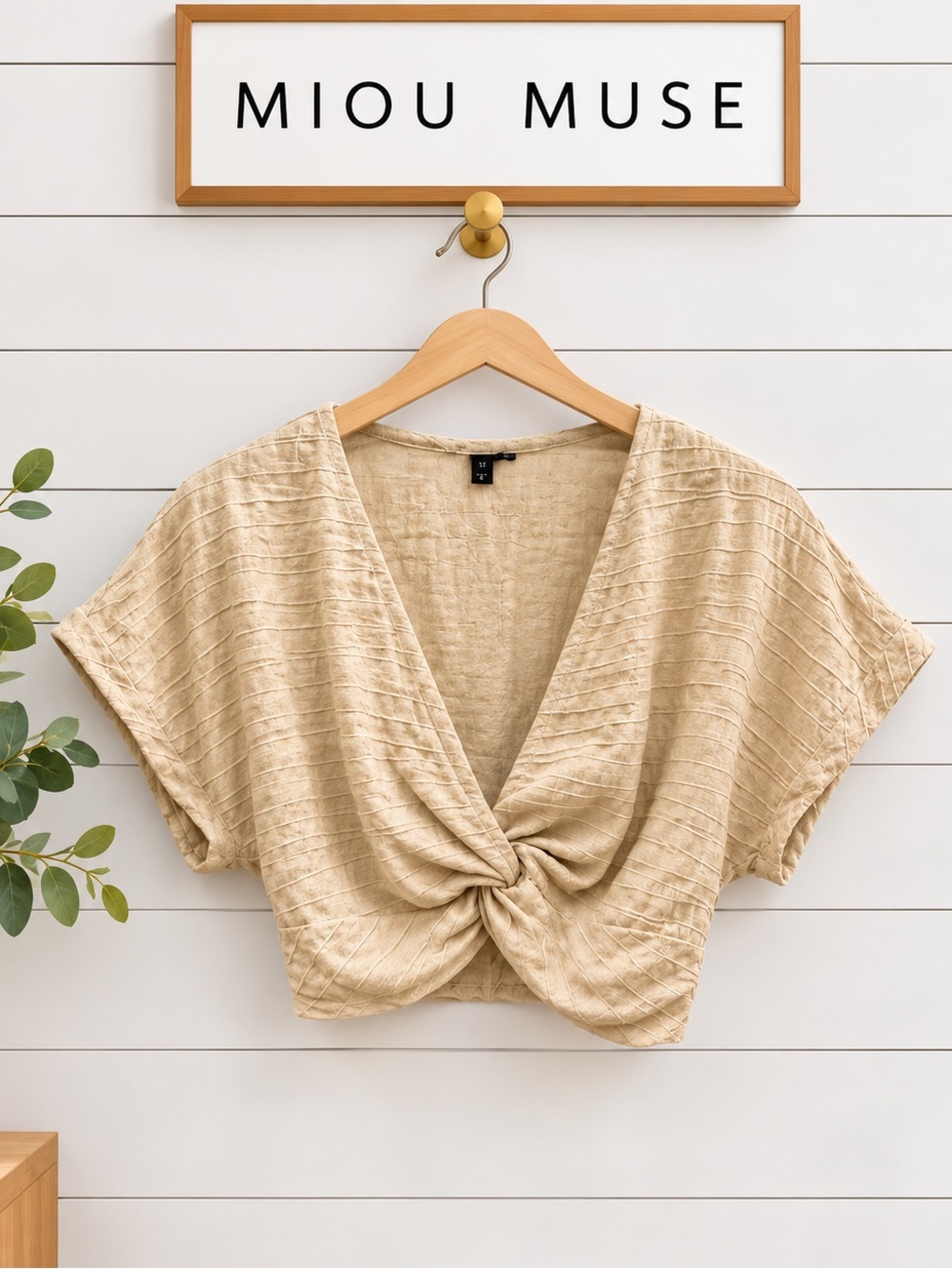 MIOU MUSE Beige Twist Front Crop Top Size S
